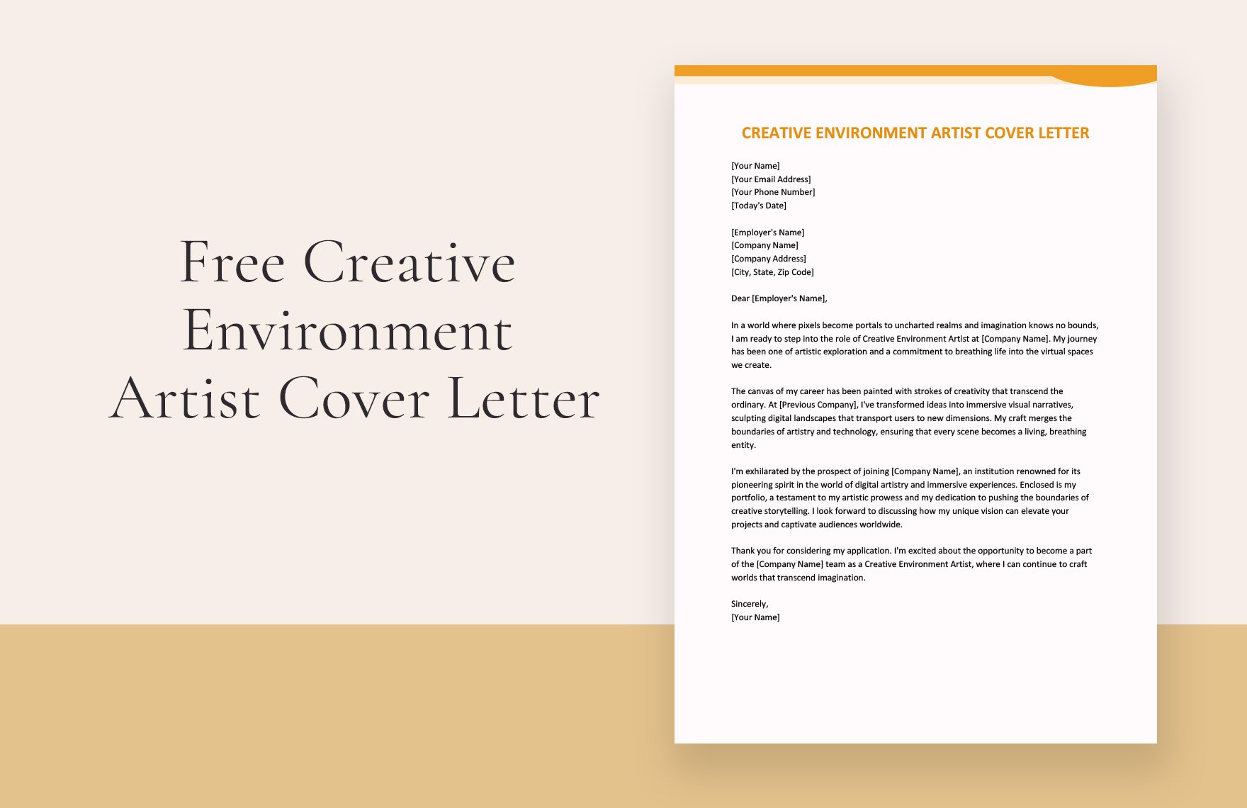 Creative Environment Artist Cover Letter in Word, Google Docs
