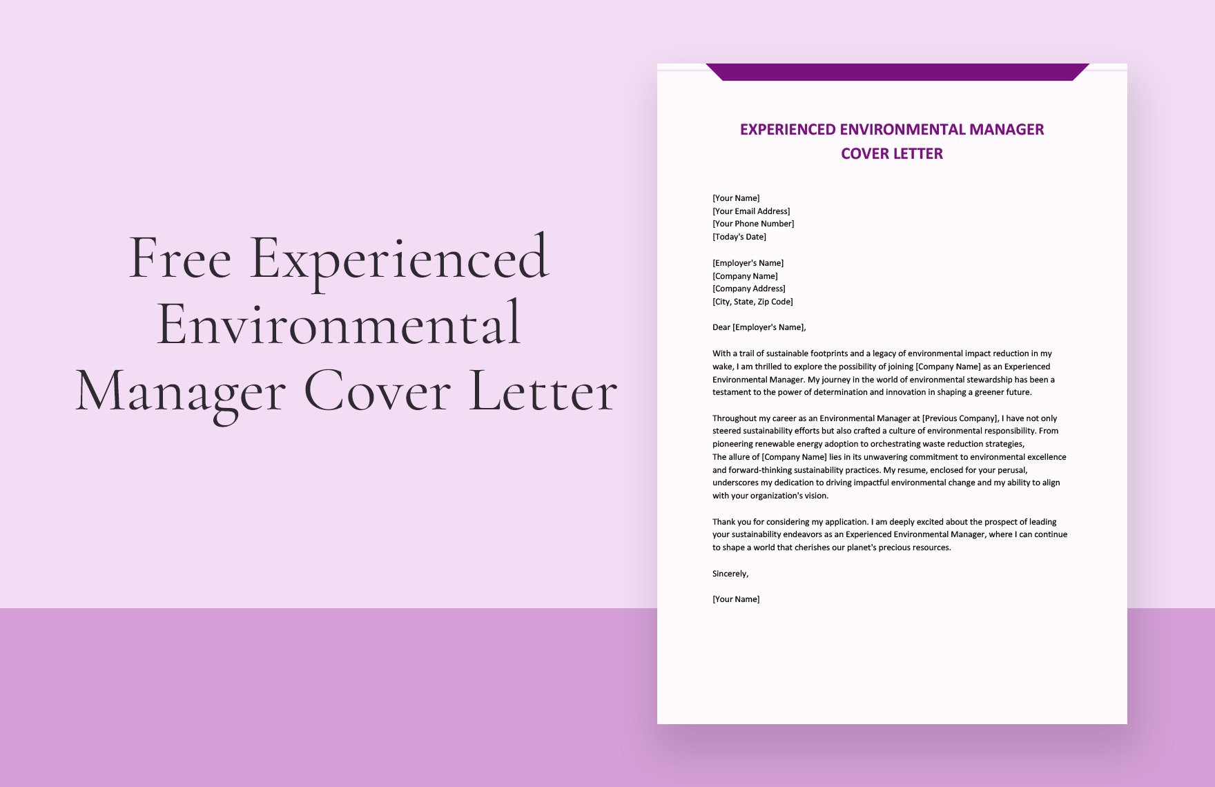 Experienced Environmental Manager Cover Letter in Word, Google Docs