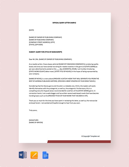 Free Official Query Letter Sample Template Download 1440 Letters