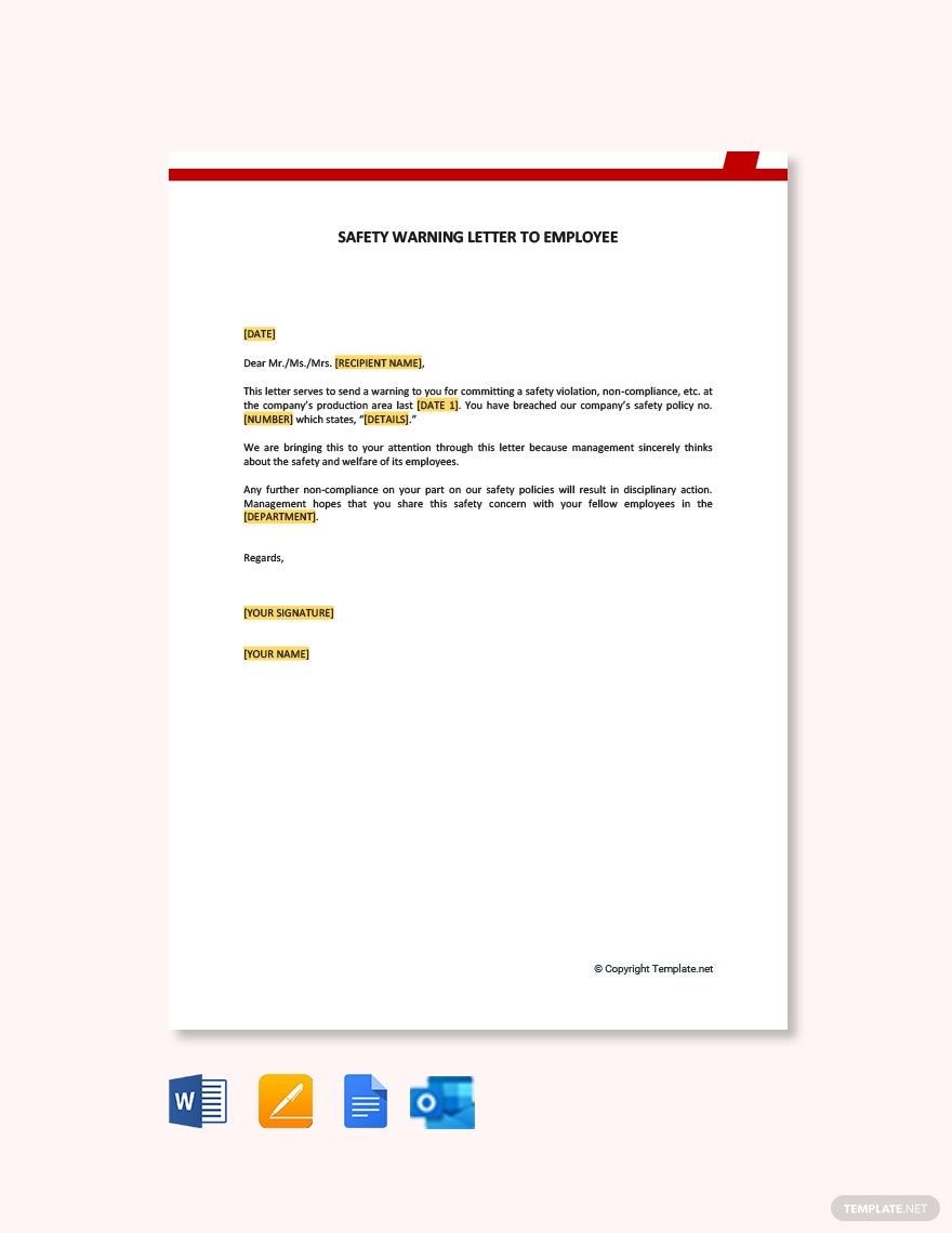 Free Safety Warning Letter To Employee Template