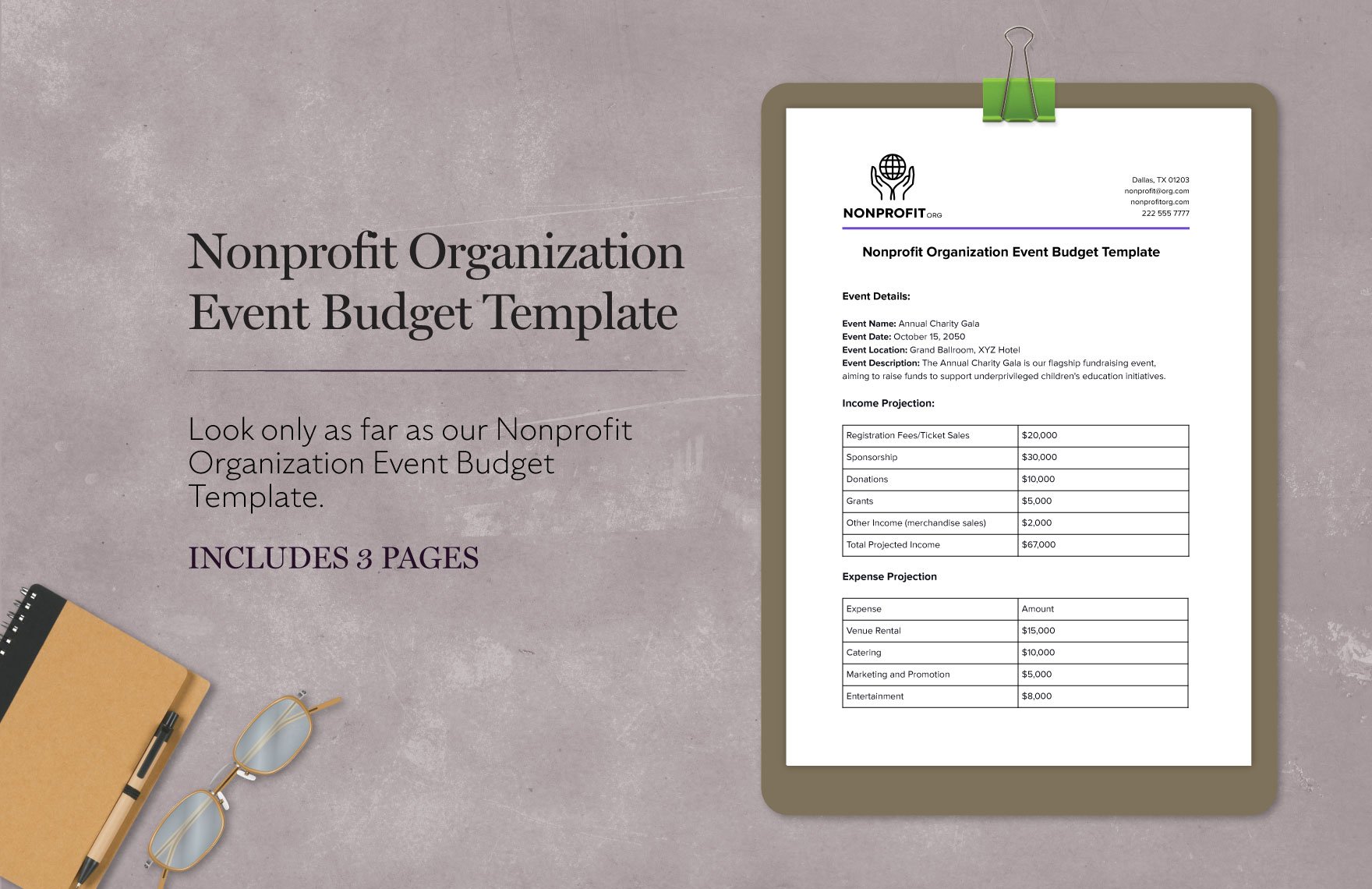 Nonprofit Organization Event Budget Template