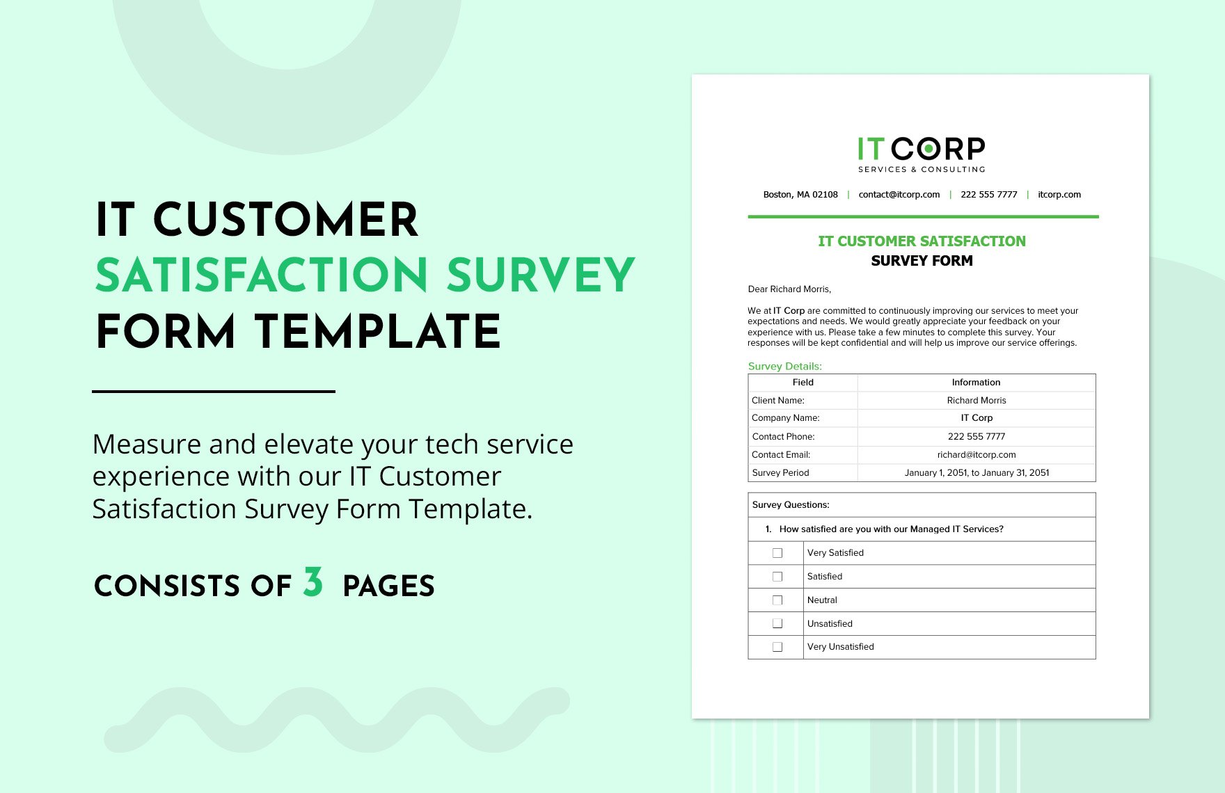 IT Customer Satisfaction Survey Form Template
