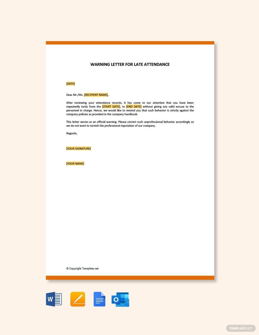 Free Warning Letter for Late Attendance Template
