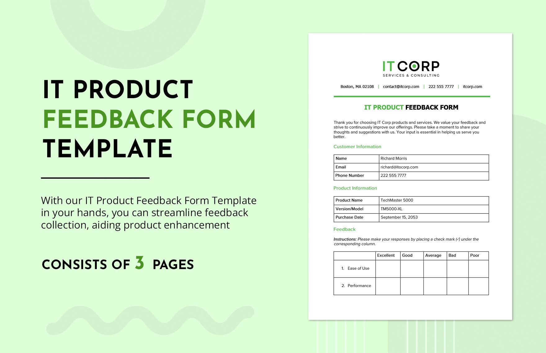 IT Product Feedback Form Template