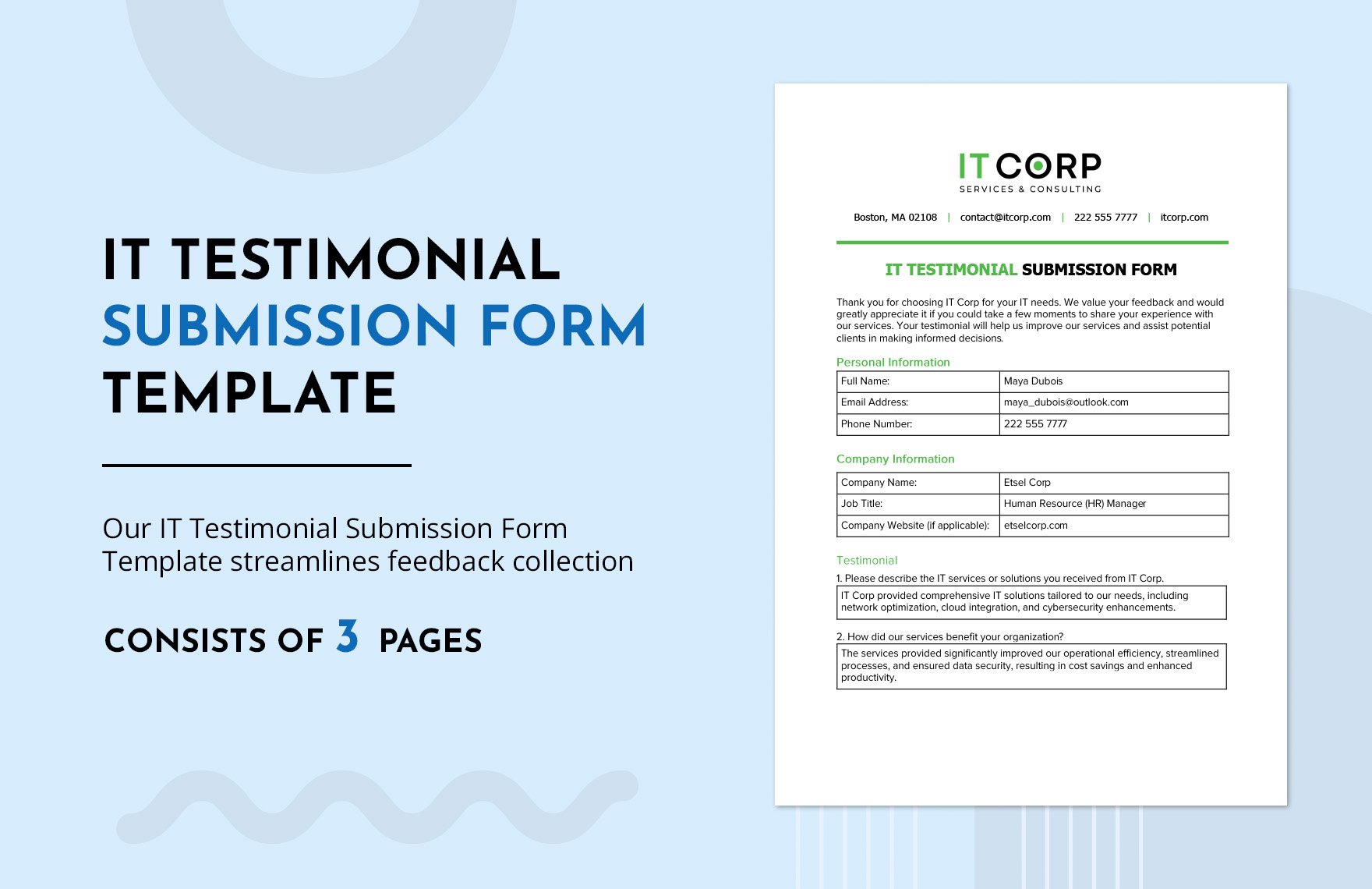 IT Testimonial Submission Form Template