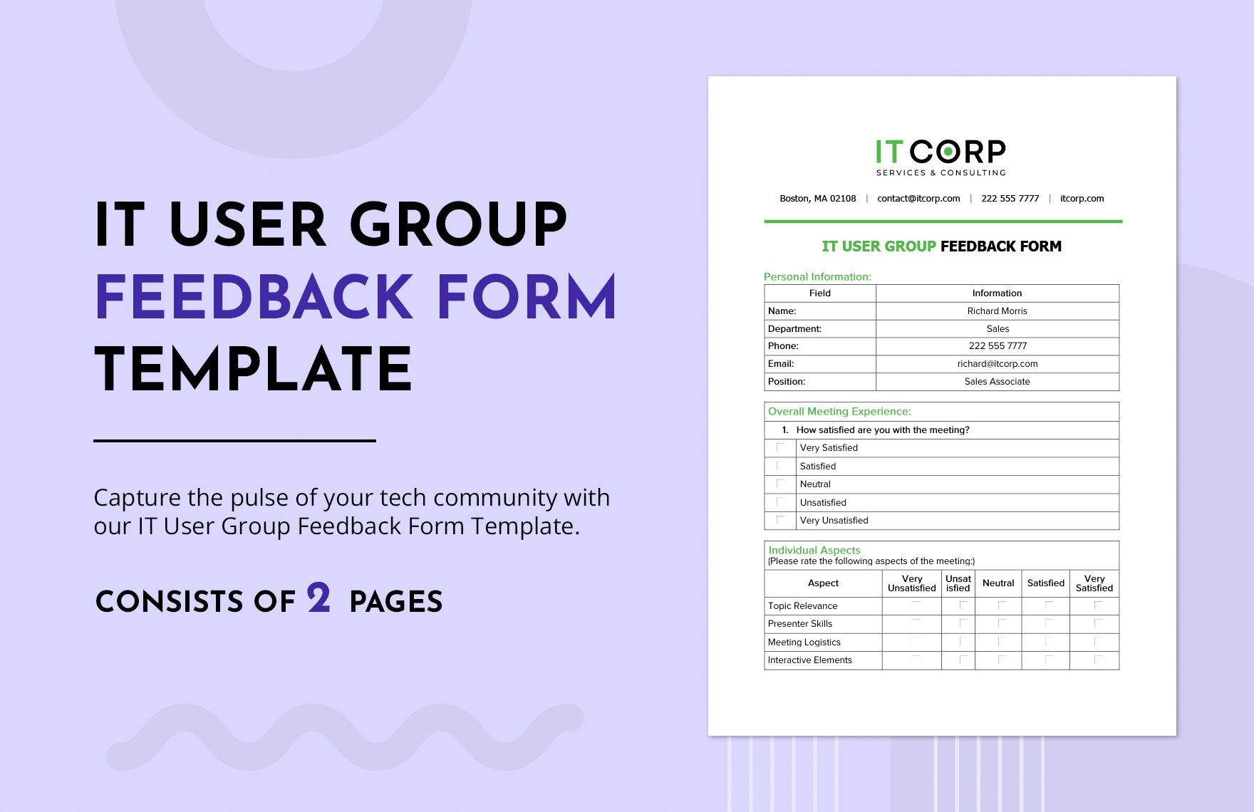 IT User Group Feedback Form Template