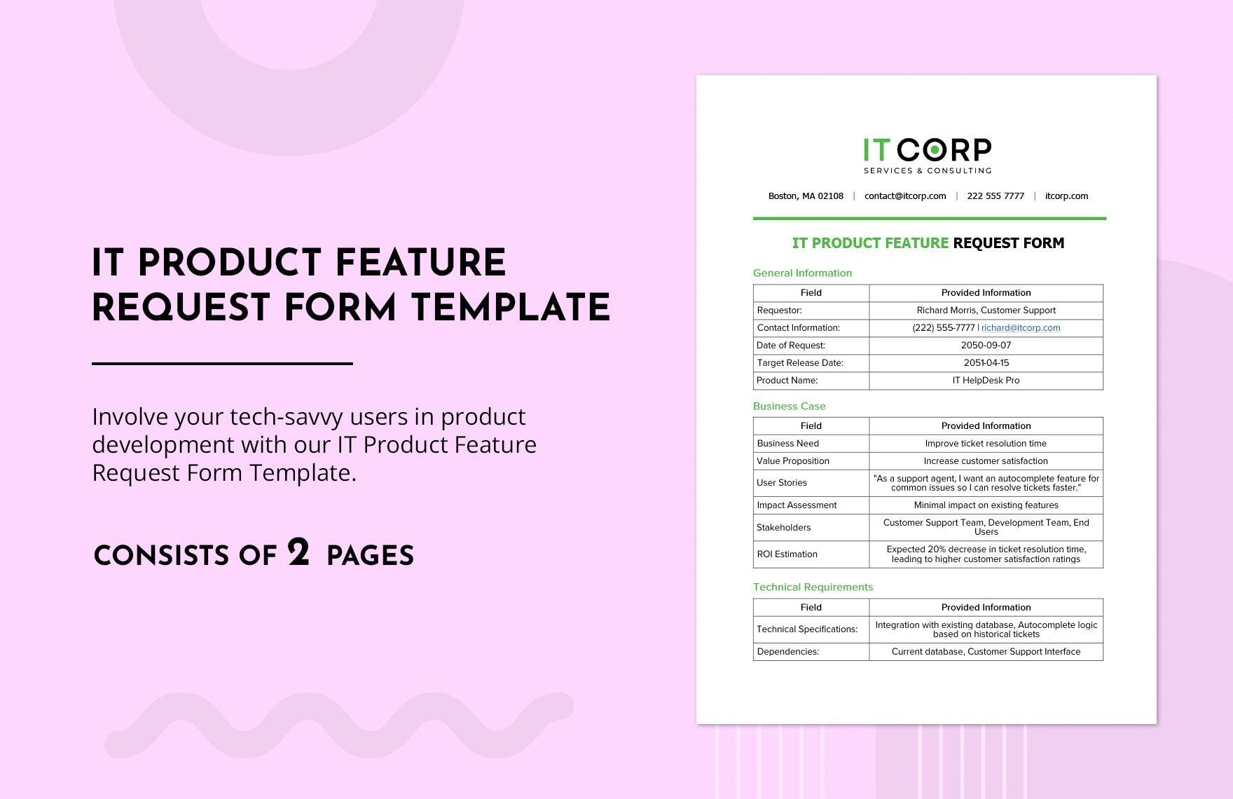 IT Product Feature Request Form Template