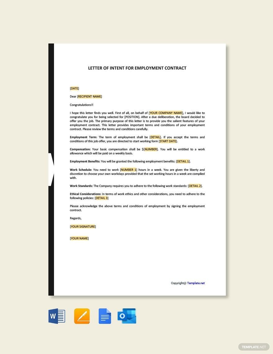 Letter of Intent for Employment Contract Template