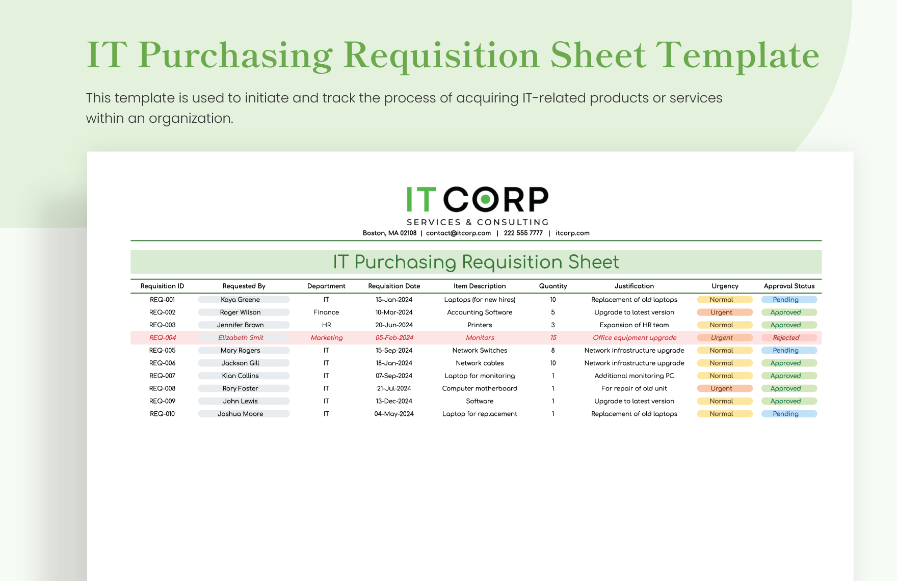 IT Purchasing Requisition Sheet Template