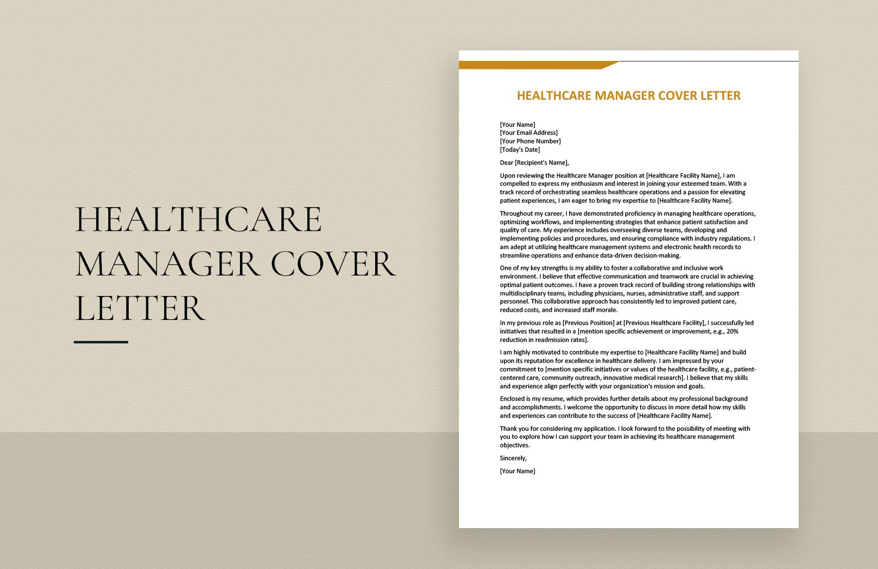 Healthcare Manager Cover Letter in Word, Google Docs