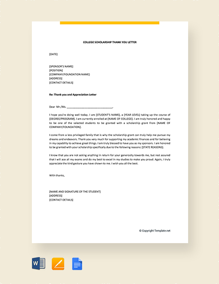 College Scholarship Application Letter Template - Google Docs, Word ...