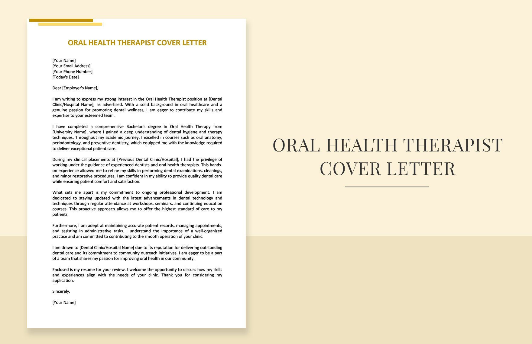 Oral Health Therapist Cover Letter in Word, Google Docs