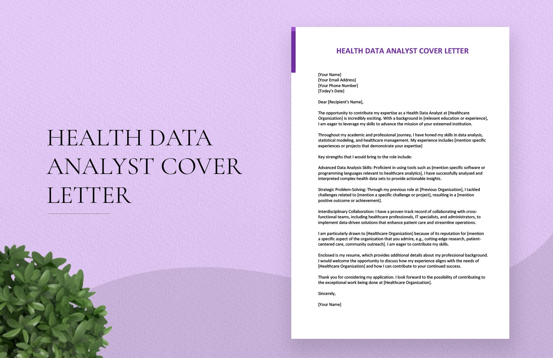 Health Data Analyst Cover Letter
