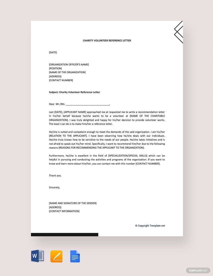 Free Charity Volunteer Reference Letter Template