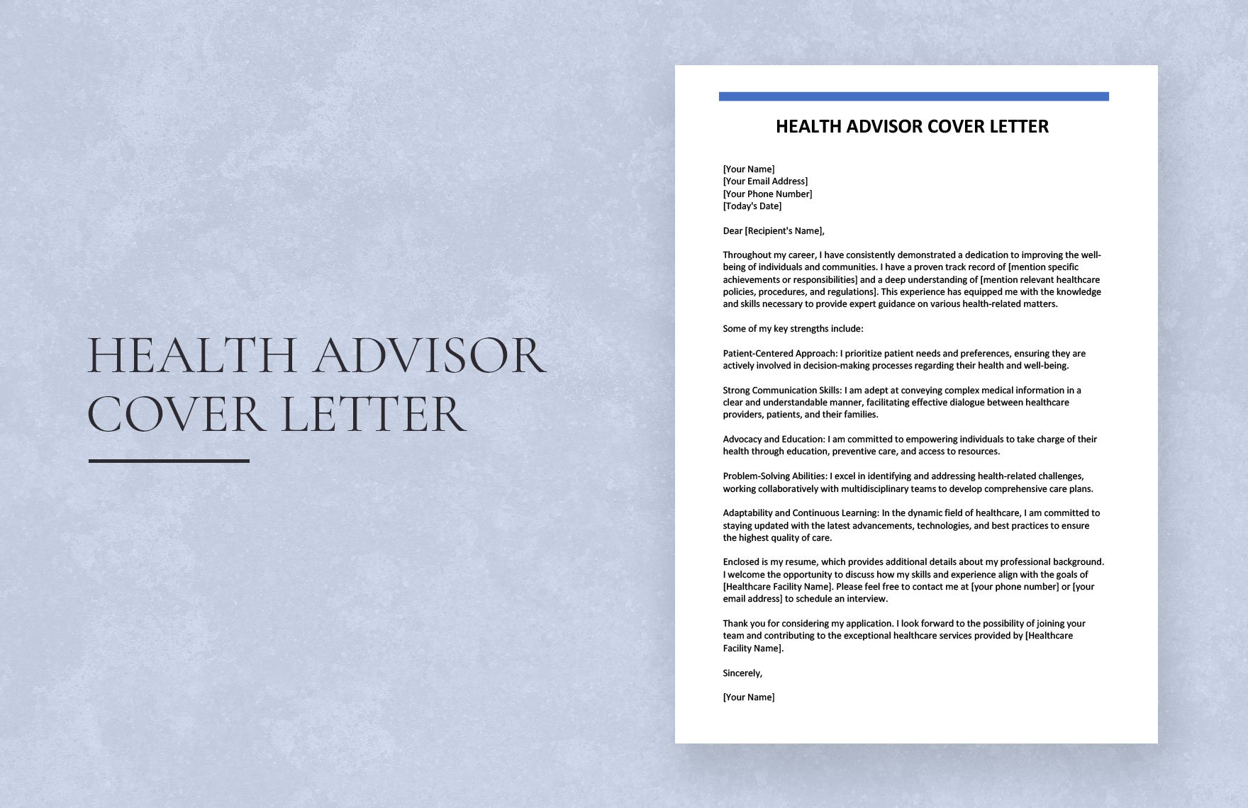 Health Advisor Cover Letter in Word, Google Docs