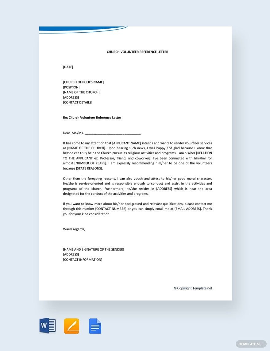 Free Church Volunteer Reference Letter Template