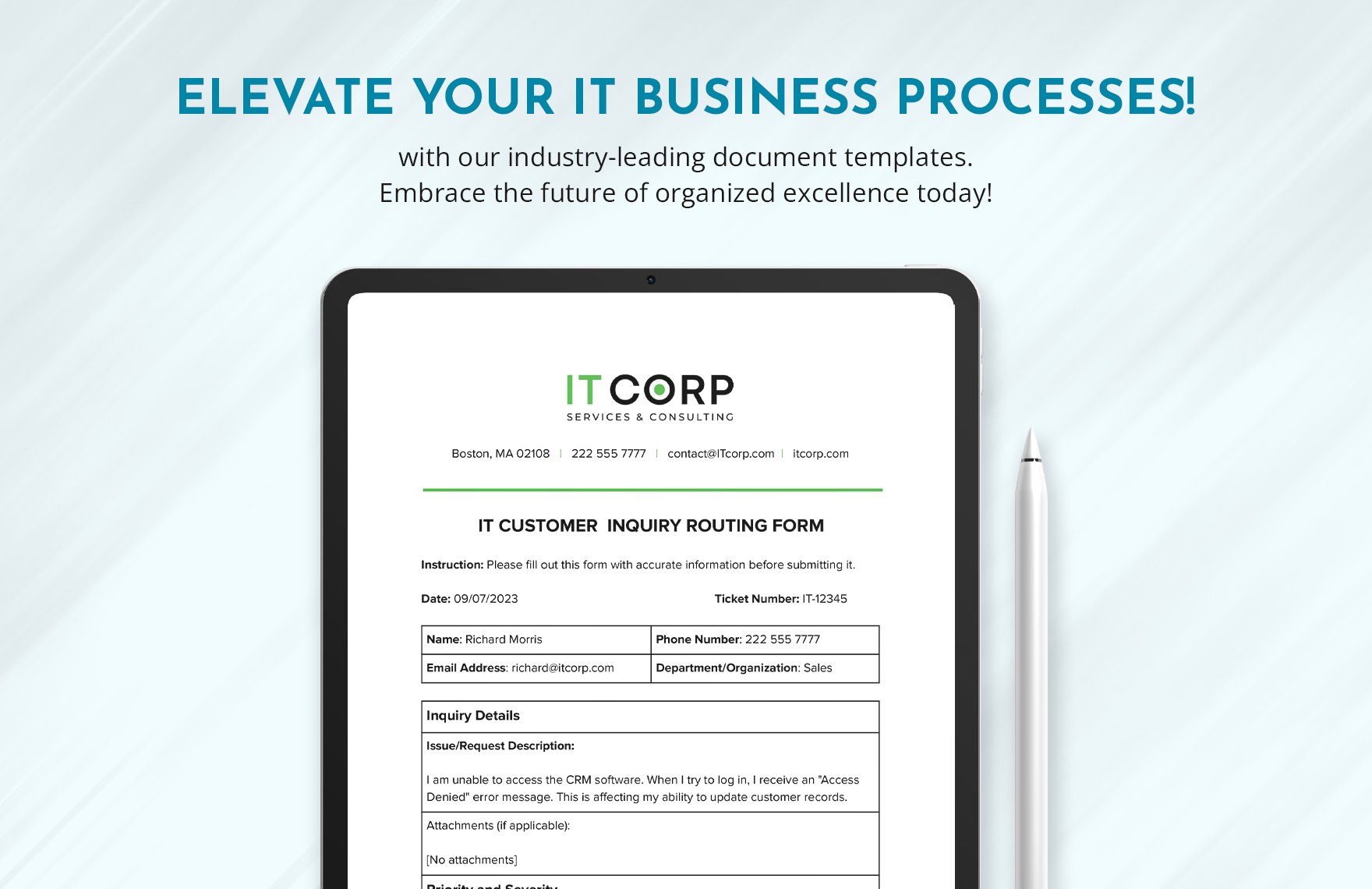 IT Customer Inquiry Routing Form Template