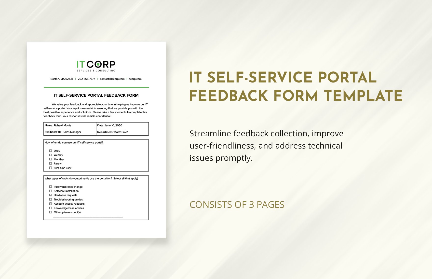 IT Self-service Portal Feedback Form Template