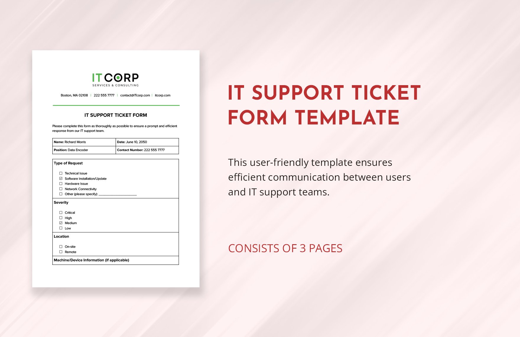 IT Support Ticket Form Template