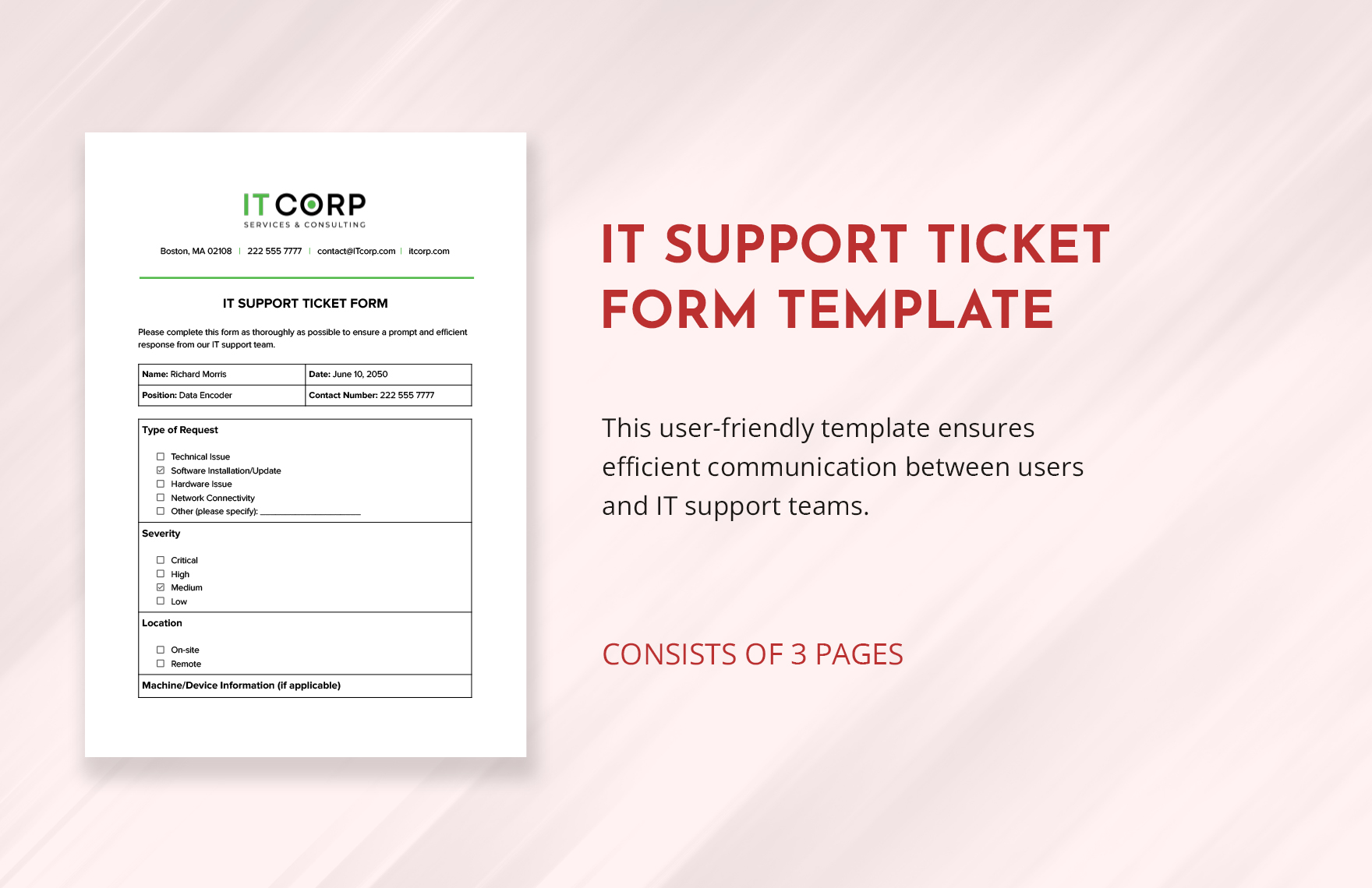 IT Support Ticket Form Template