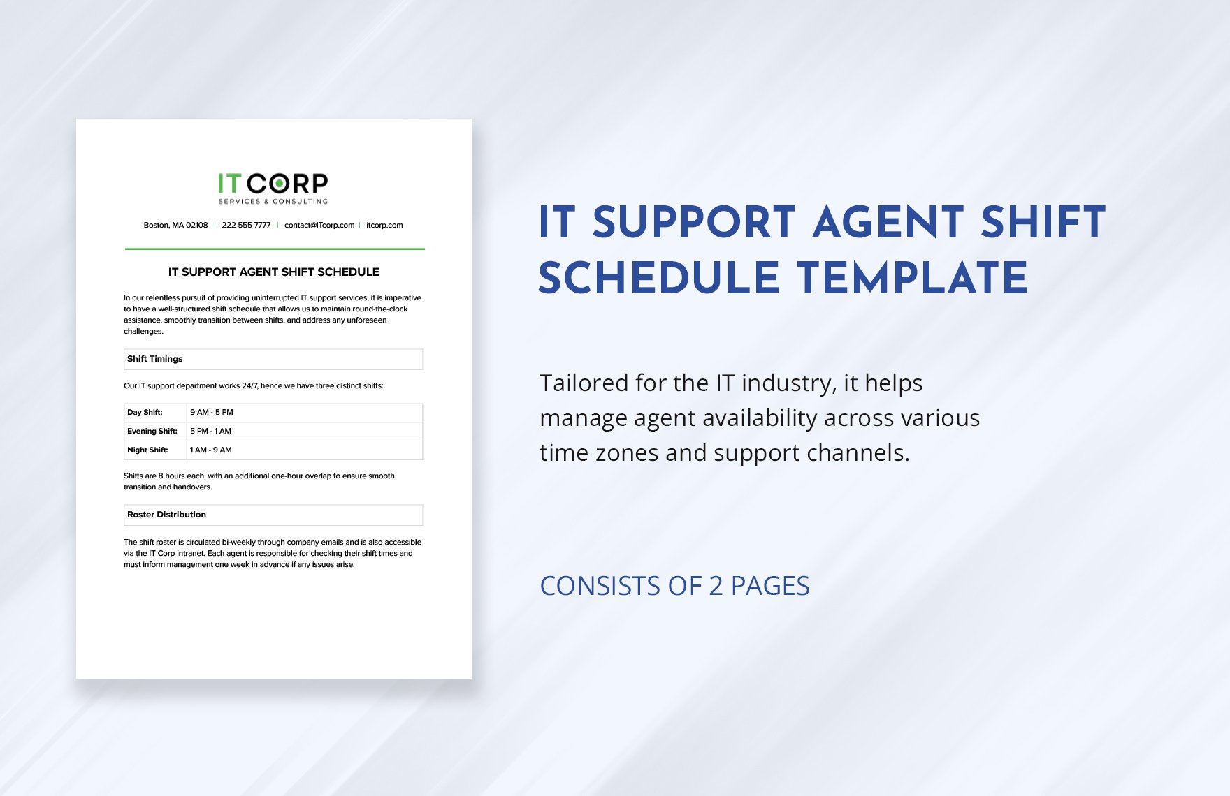 IT Support Agent Shift Schedule Template