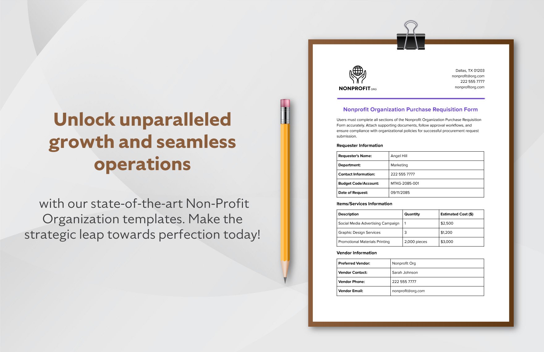 Nonprofit Organization Purchase Requisition Form Template