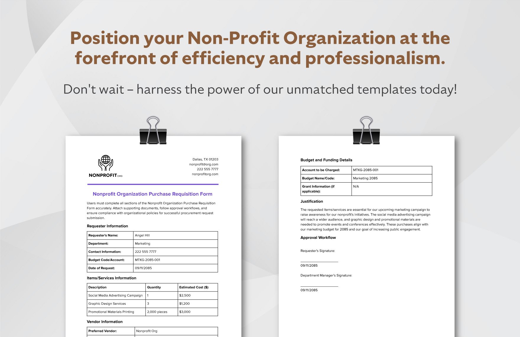 Nonprofit Organization Purchase Requisition Form Template