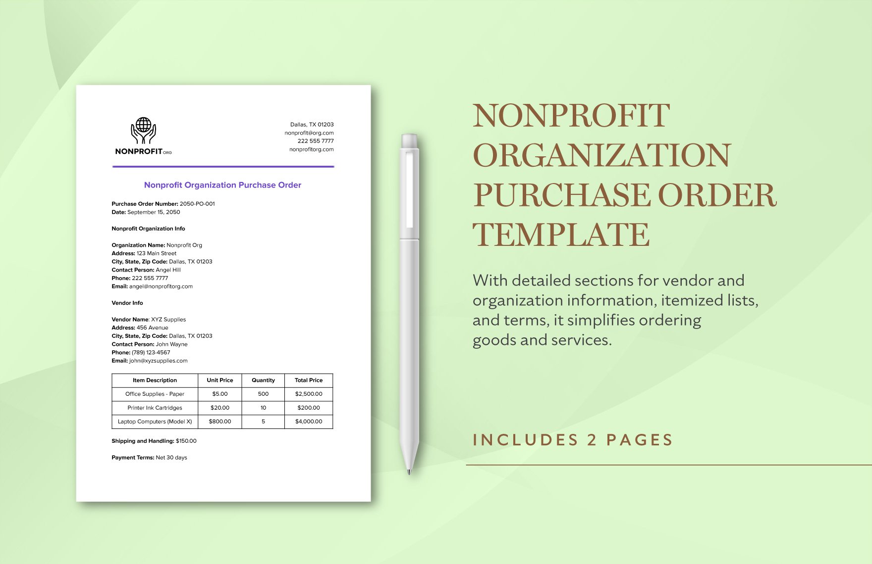 Nonprofit Organization Purchase Order Template