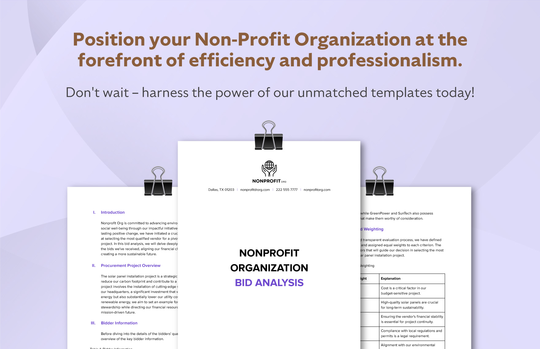 Nonprofit Organization Bid Analysis Template