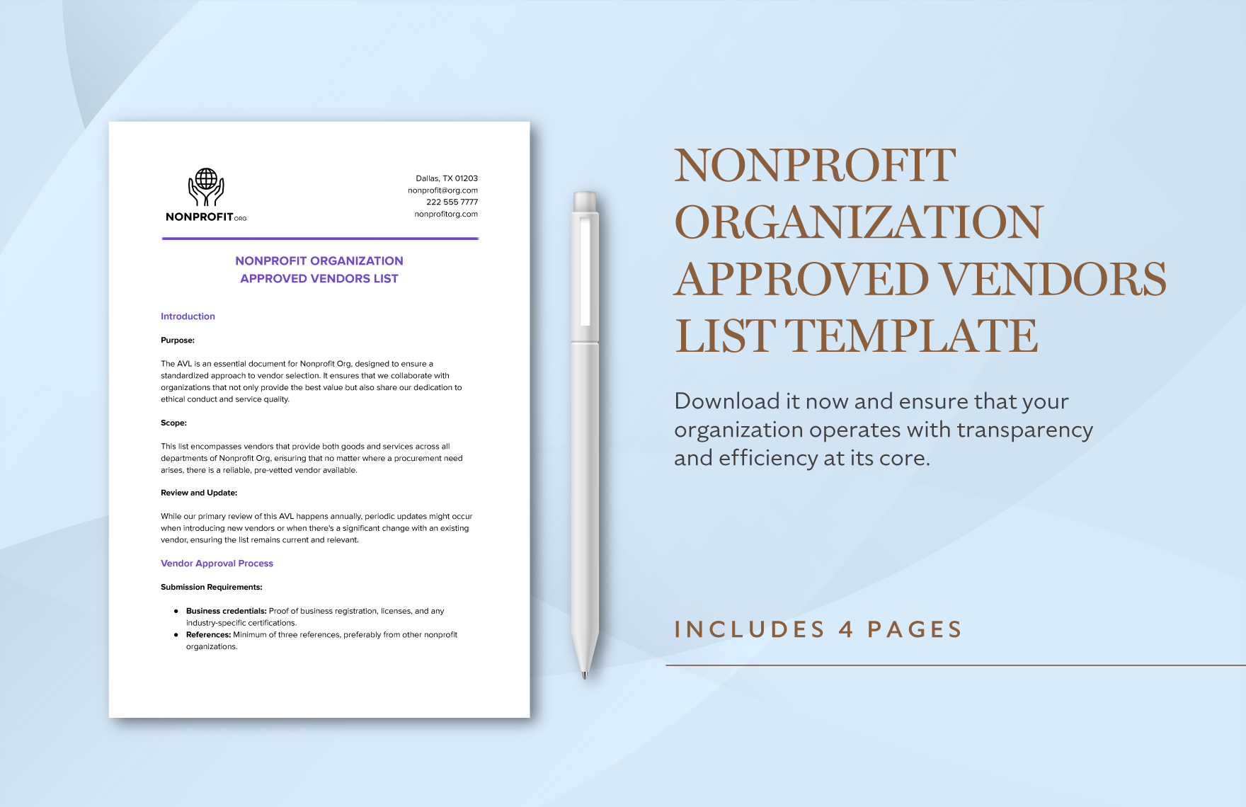 Nonprofit Organization Approved Vendors List Template in Word, Google Docs, PDF
