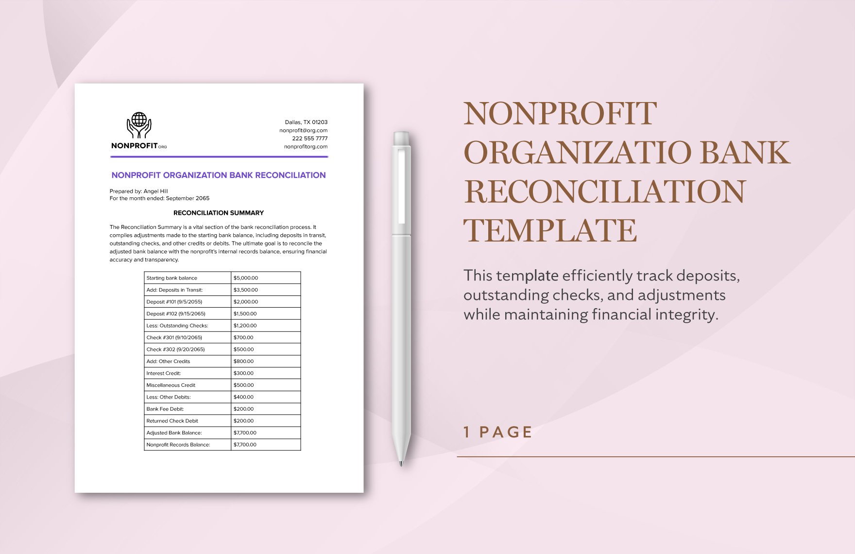Nonprofit Organization Bank Reconciliation Template