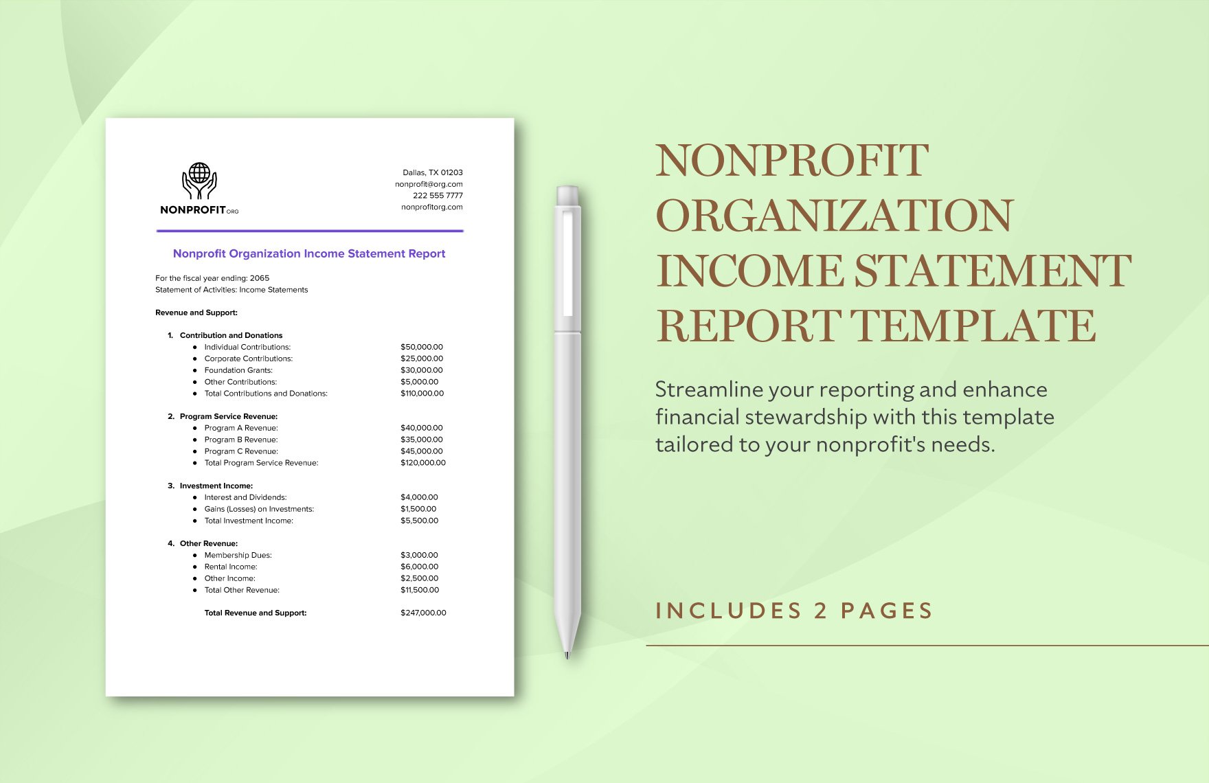 Nonprofit Organization Income Statement Report Template in Word, Google Docs, PDF