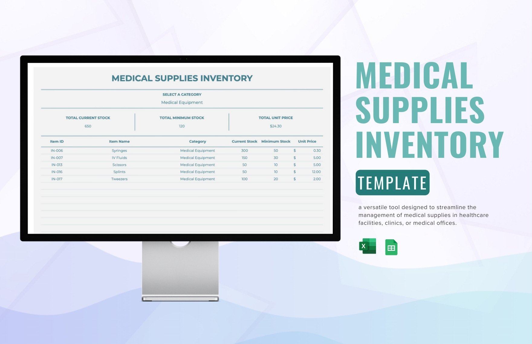Medical Supplies Inventory Template in Excel, Google Sheets