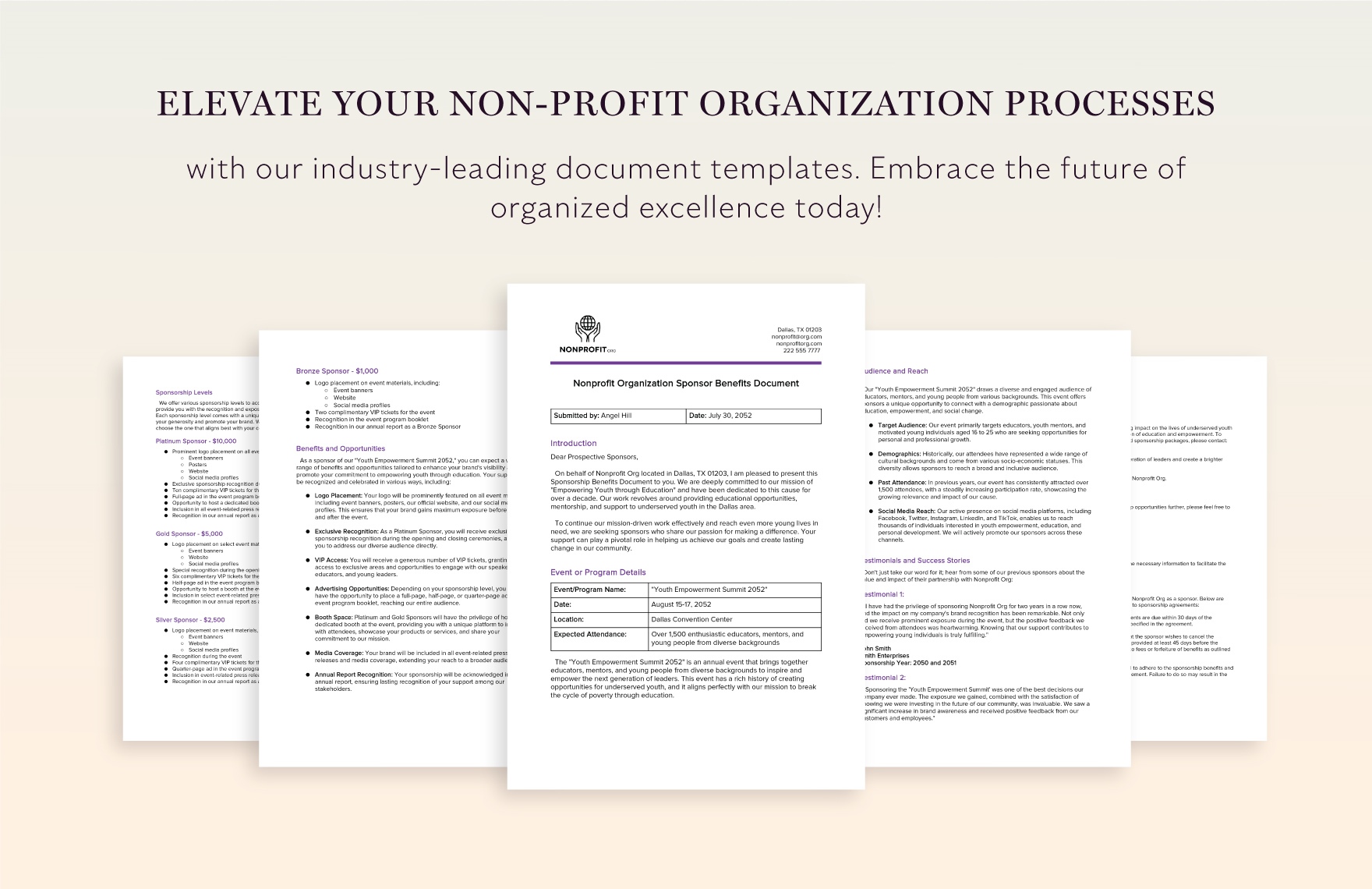Nonprofit Organization Sponsor Benefits Document Template