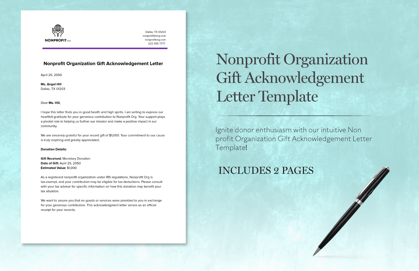 Nonprofit Organization Gift Acknowledgement Letter Template