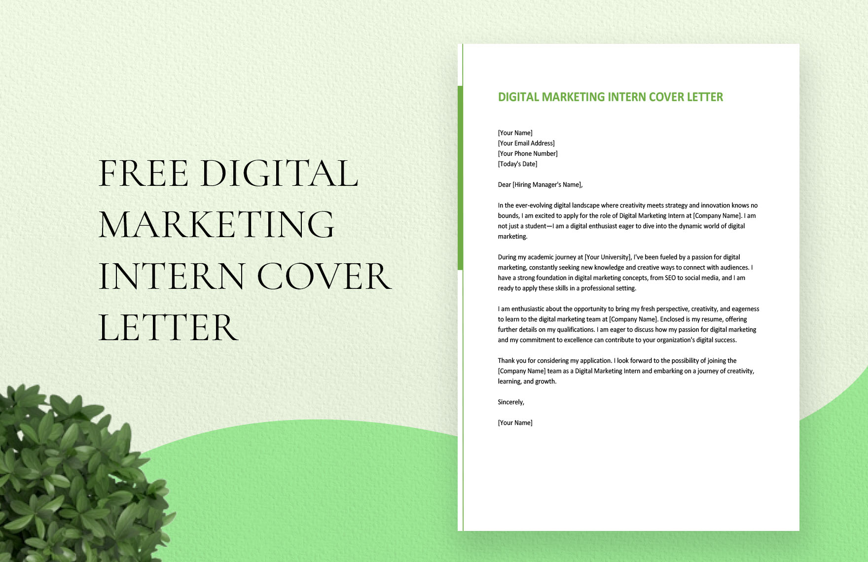 Digital Marketing Intern Cover Letter in Word, Google Docs
