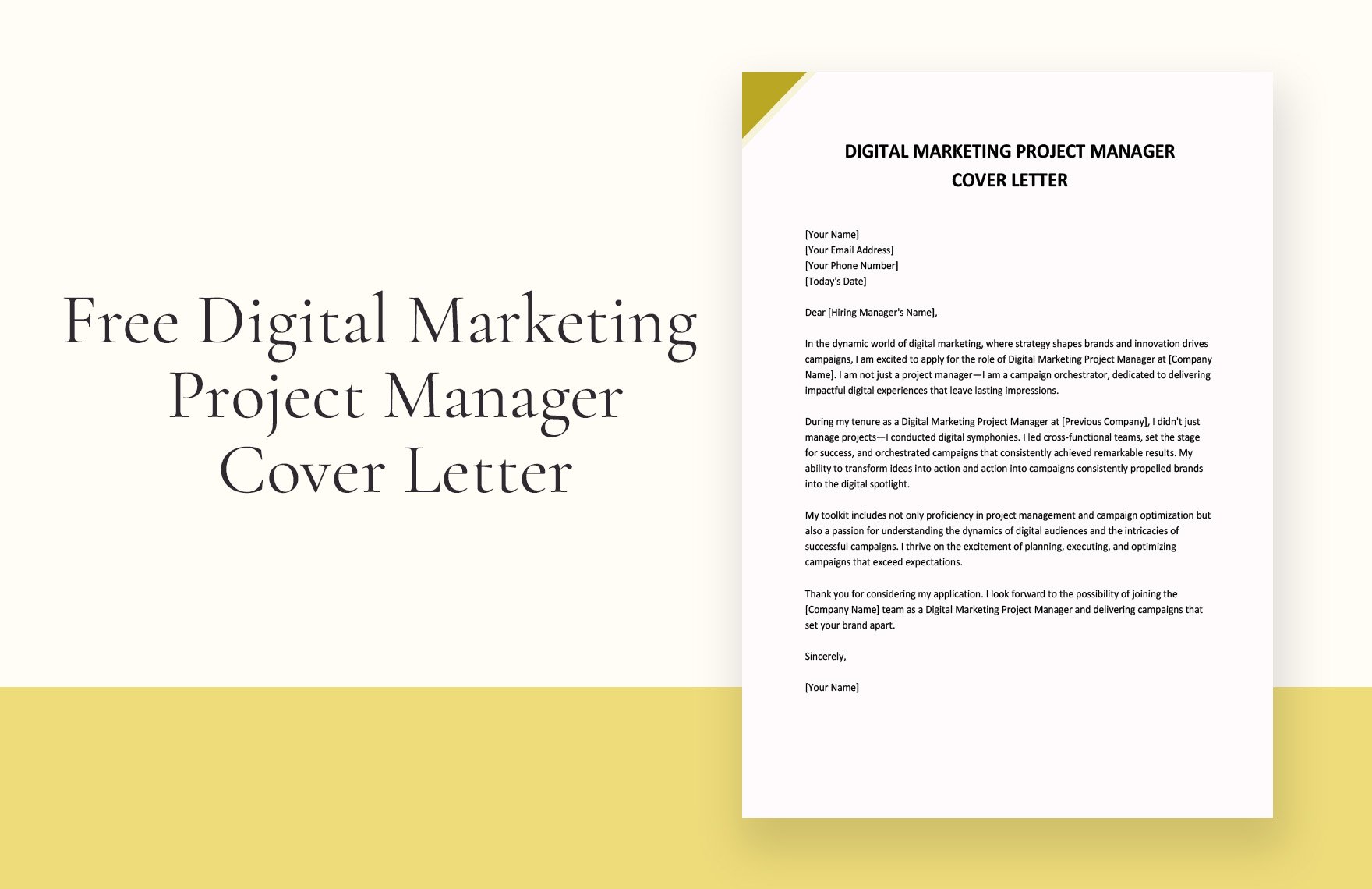 Digital Marketing Project Manager Cover Letter in Word, Google Docs