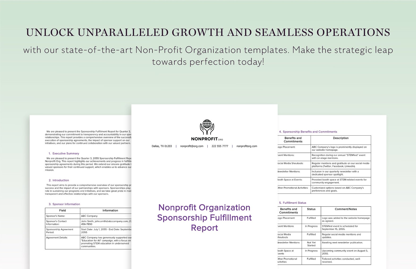 Nonprofit Organization Sponsorship Fulfillment Report Template