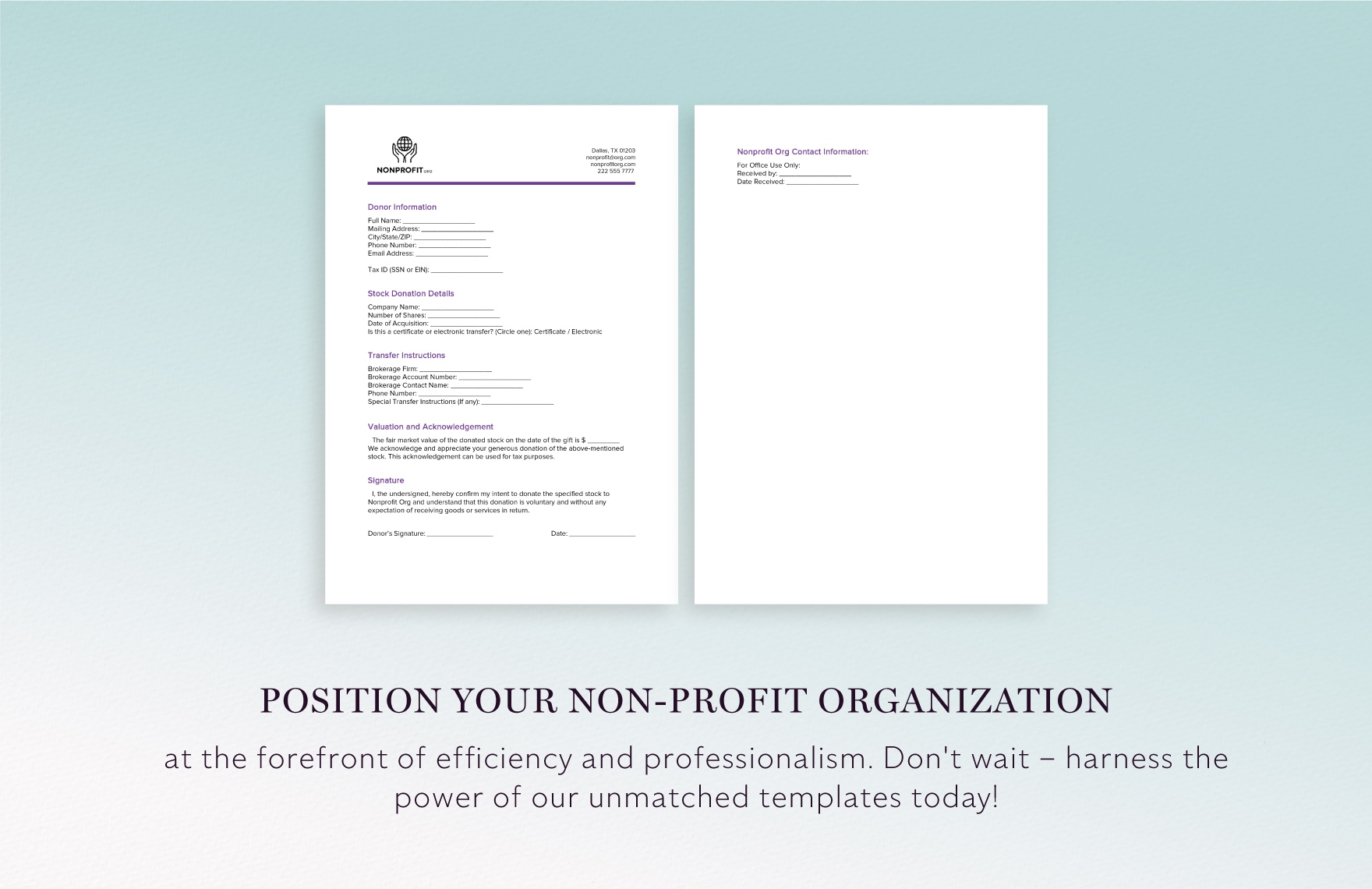 Nonprofit Organization Stock Donation Form Template