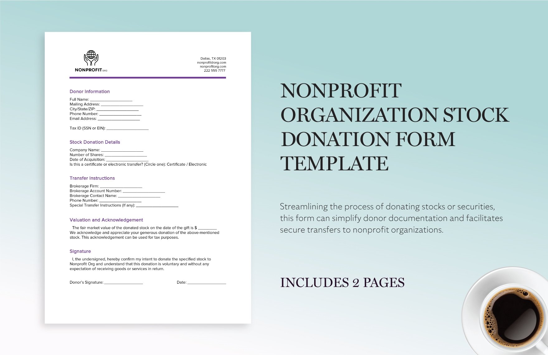 Nonprofit Organization Stock Donation Form Template