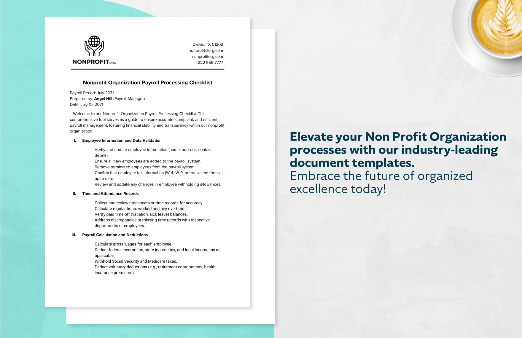 Nonprofit Organization Payroll Processing Checklist Template