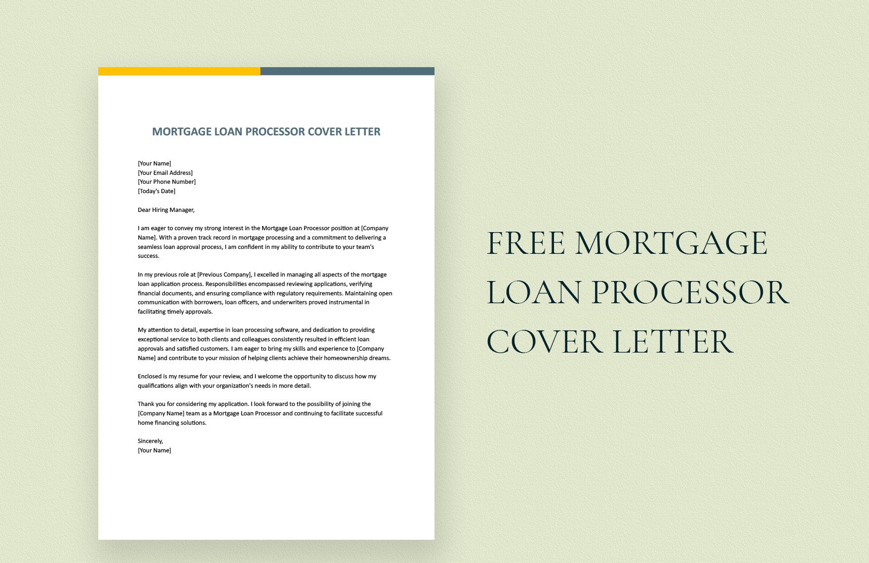 Mortgage Loan Processor Cover Letter in Word, Google Docs