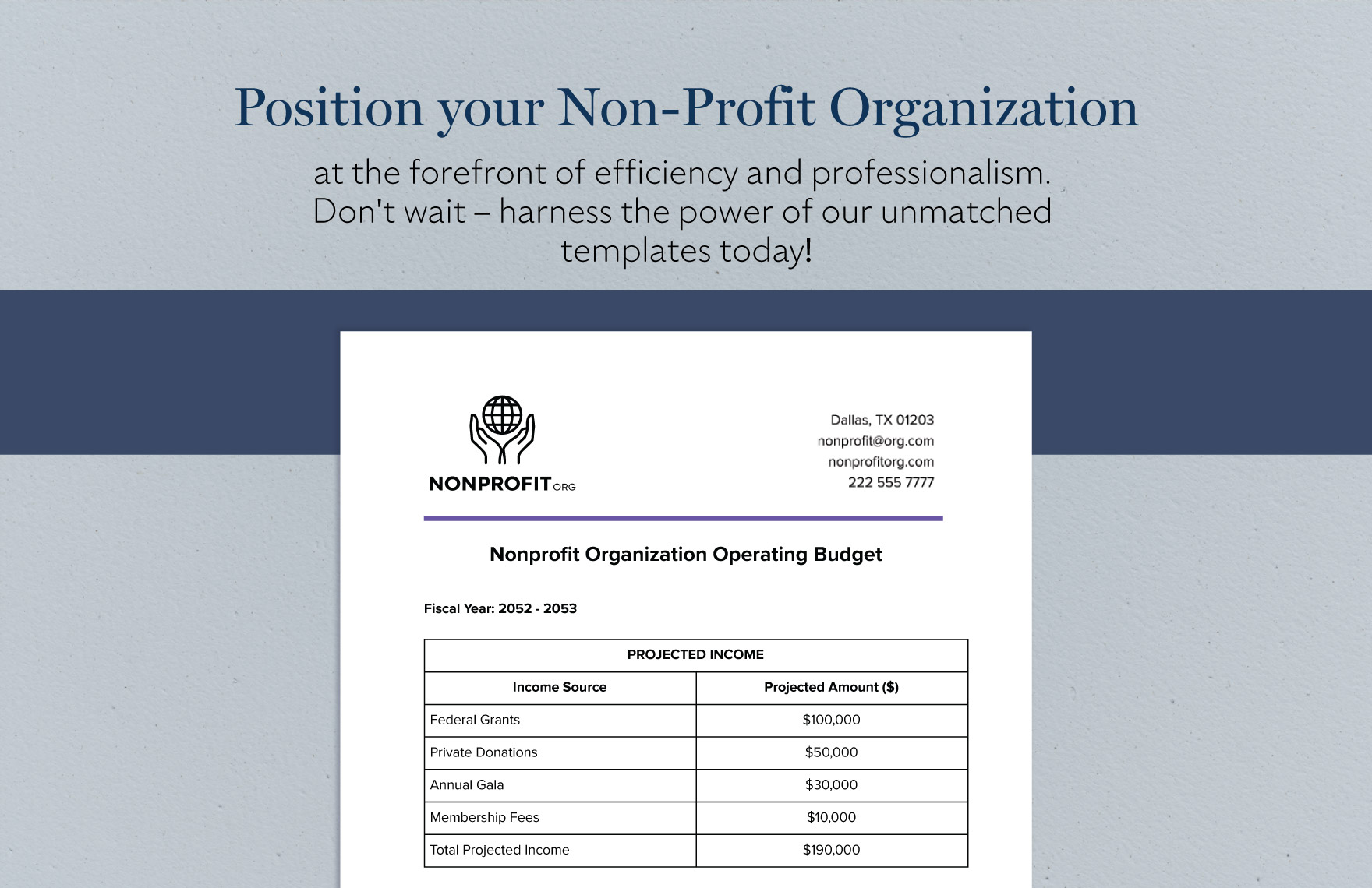Nonprofit Organization Operating Budget Template