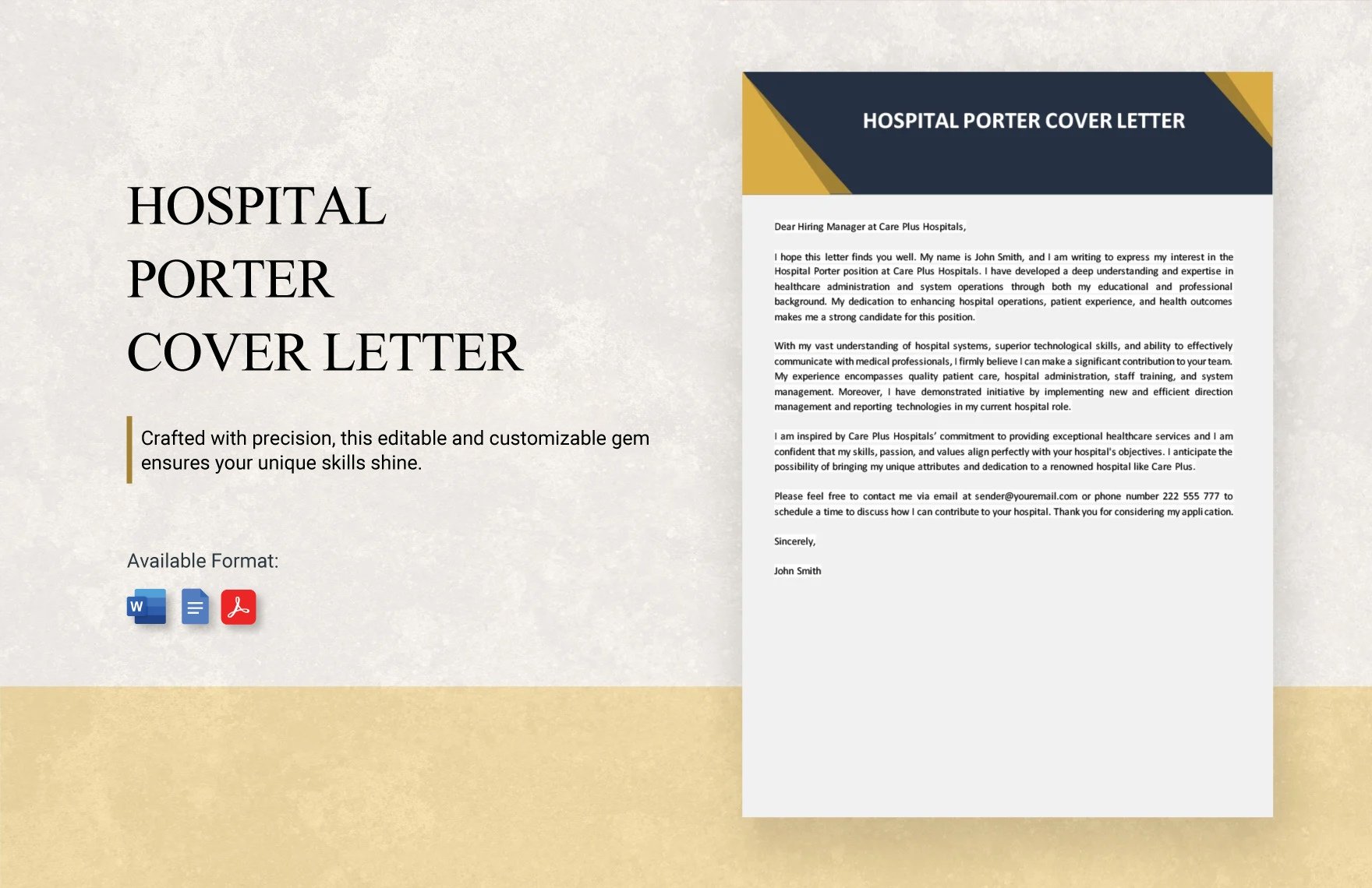 Hospital Porter Cover Letter in Word, Google Docs, PDF