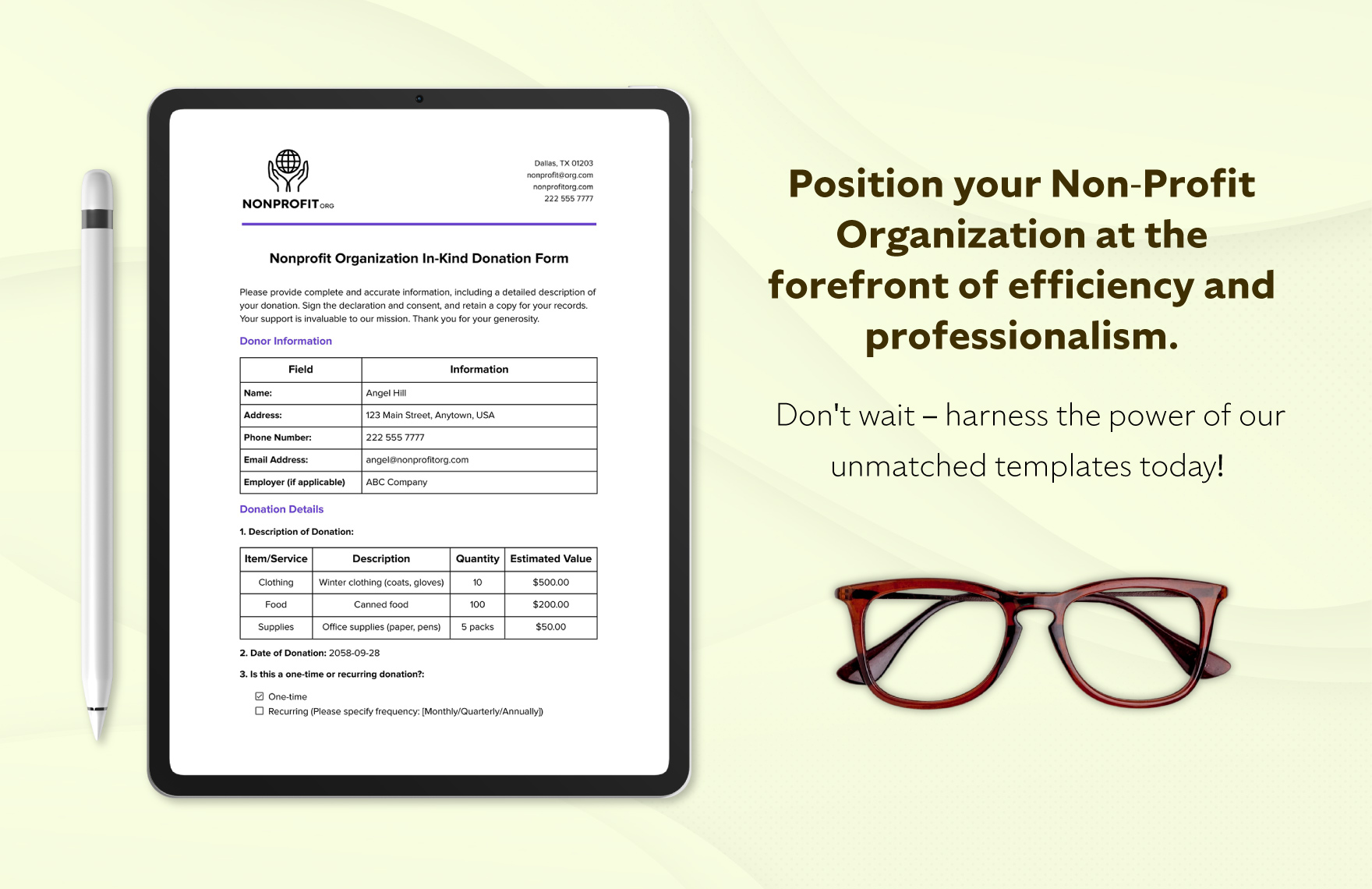 Nonprofit Organization In-Kind Donation Form Template