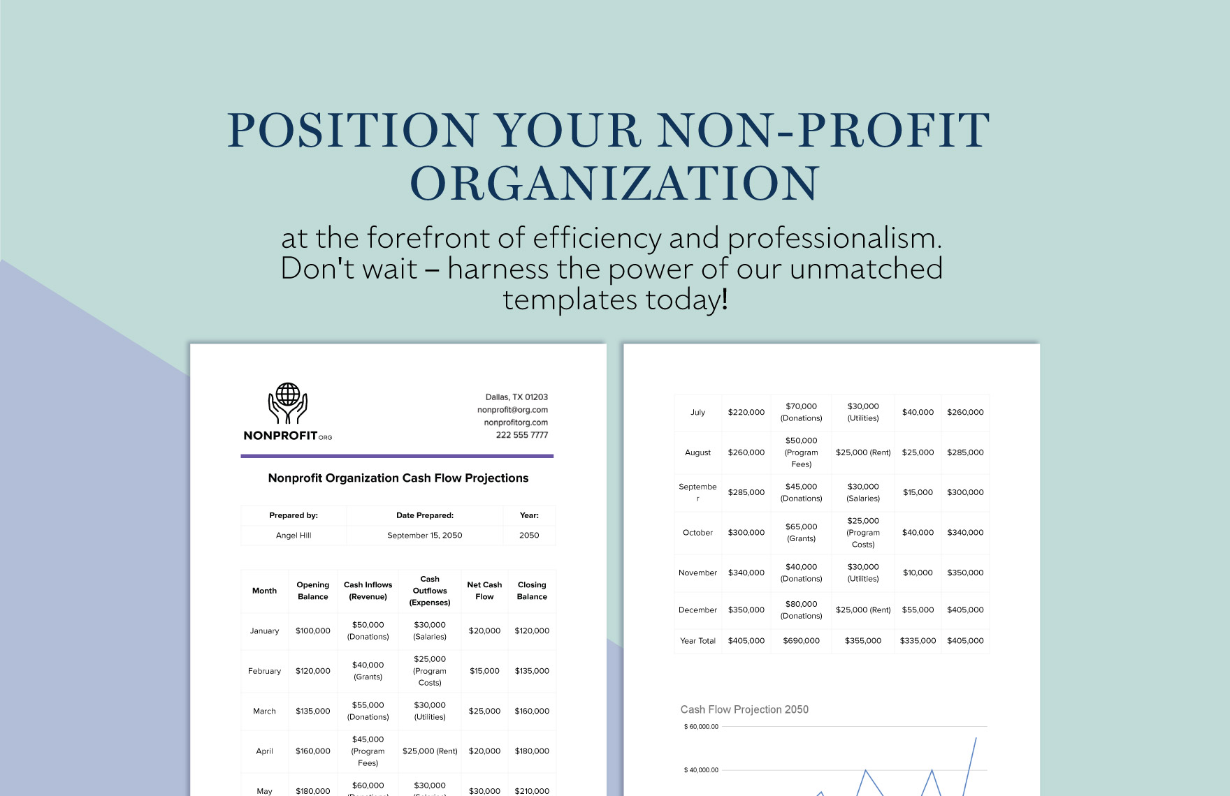 Nonprofit Organization Cash Flow Projections Template