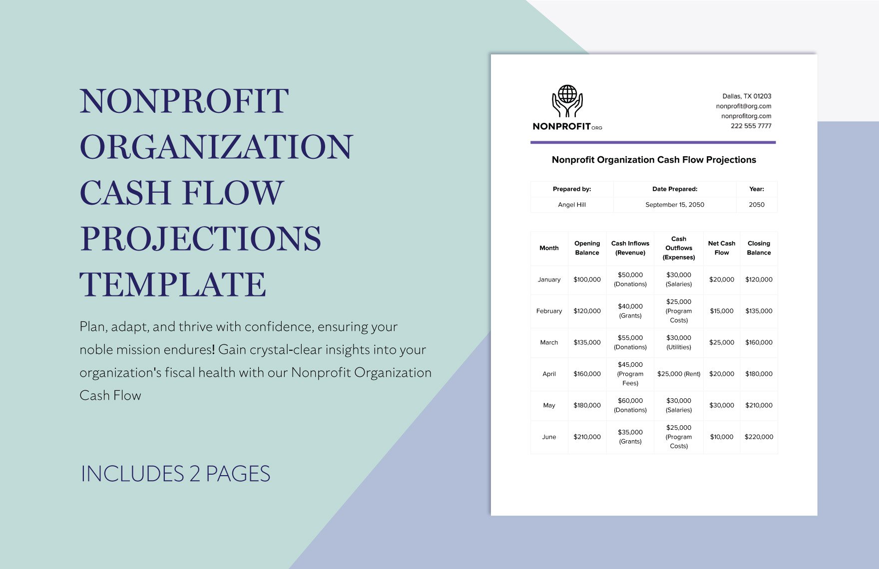 Nonprofit Organization Cash Flow Projections Template in Word, Google Docs, PDF