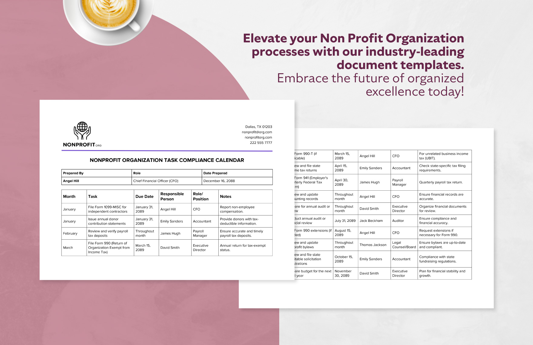 Nonprofit Organization Tax Compliance Calendar Template