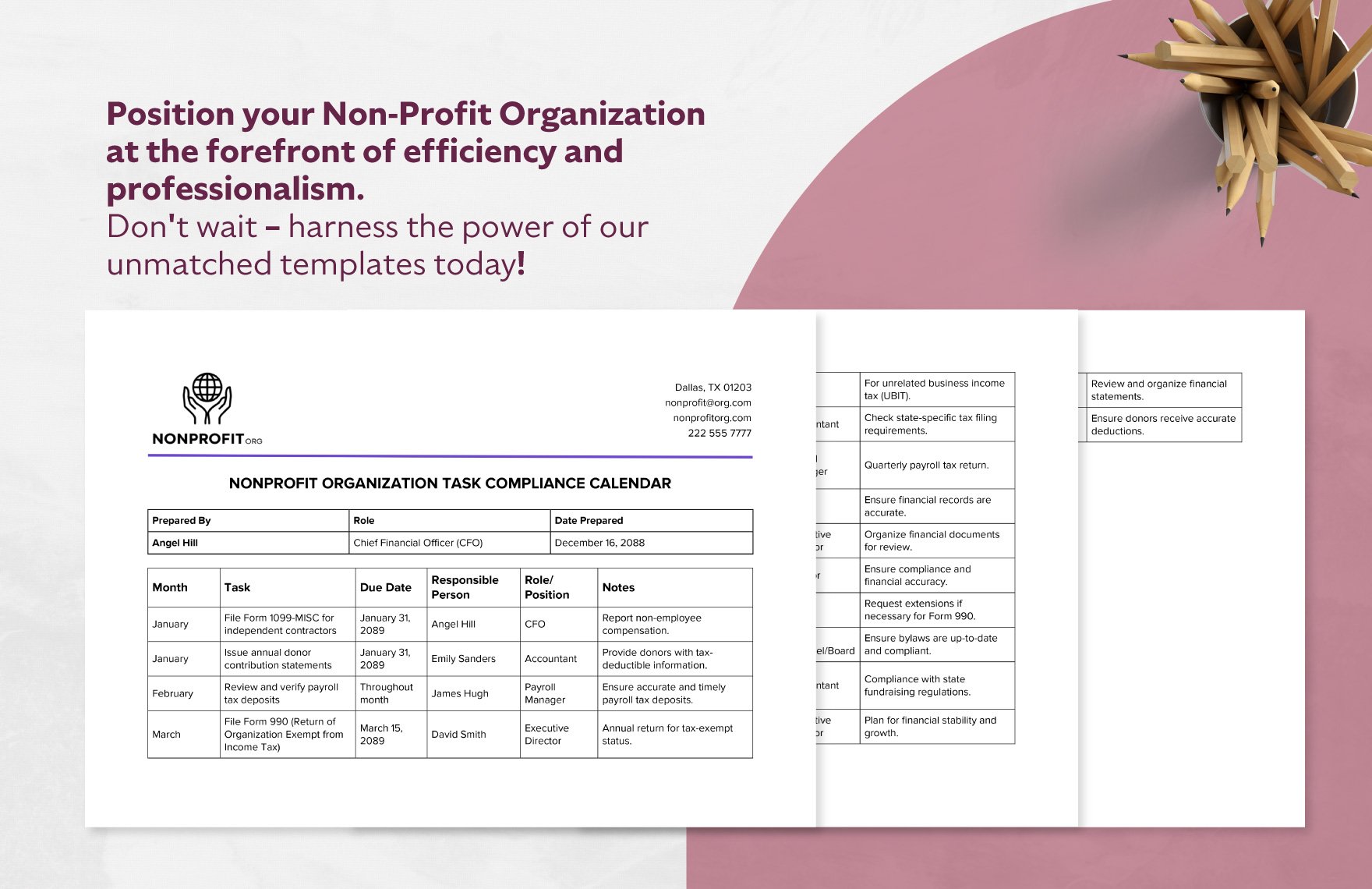 Nonprofit Organization Tax Compliance Calendar Template