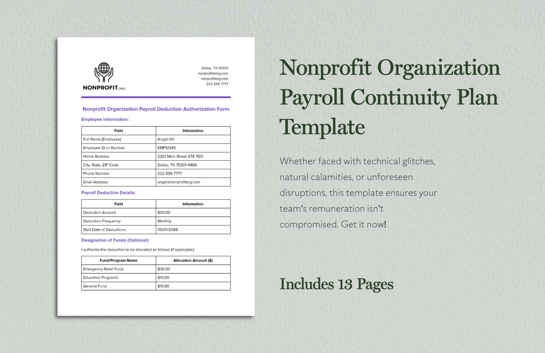 Nonprofit Organization Payroll Continuity Plan Template